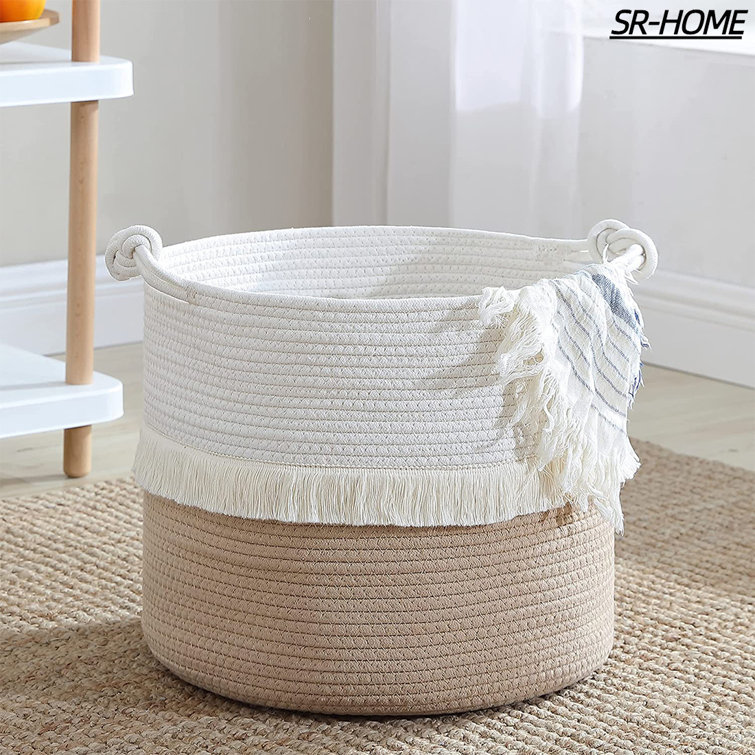 SRHOME Medium Round Woven Cotton Rope Storage Basket Wayfair Canada